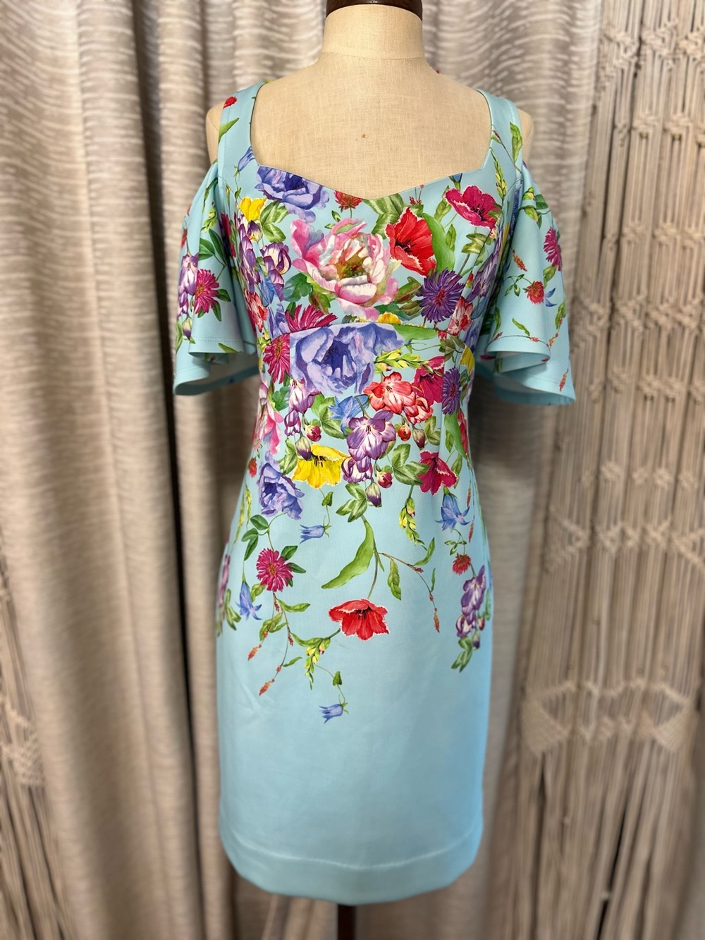 Boston Proper Floral Cold Shoulder Sheath Dress Size 6 Blue Garden Print